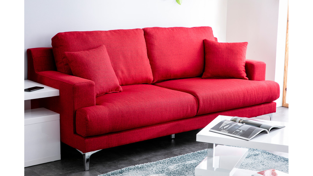 Design-Sofa 3-Sitzer aus rotem Stoff BOMEN
