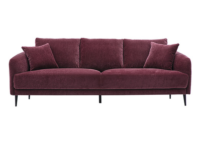 Design-Sofa 3-Sitzer aus Samtstoff in Pflaumenfarbe und schwarzem Metall JERRY