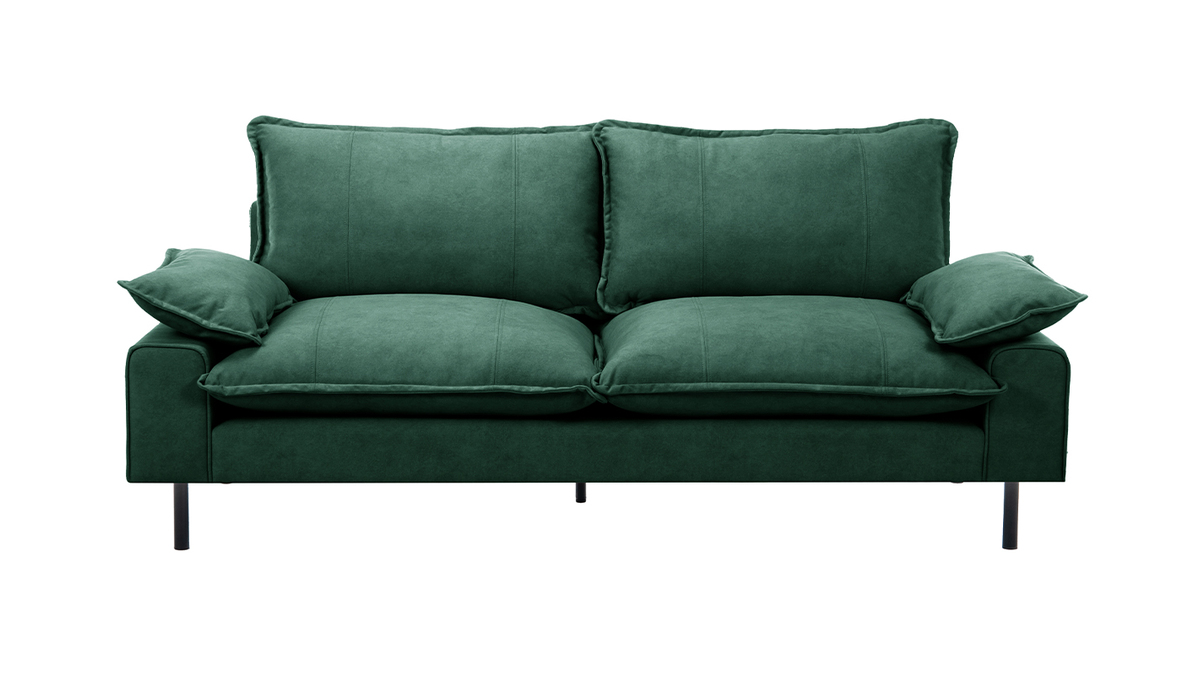 Design-Sofa 3-Sitzer in dunkelgrnem Samtstoff und schwarzem Metall DORY