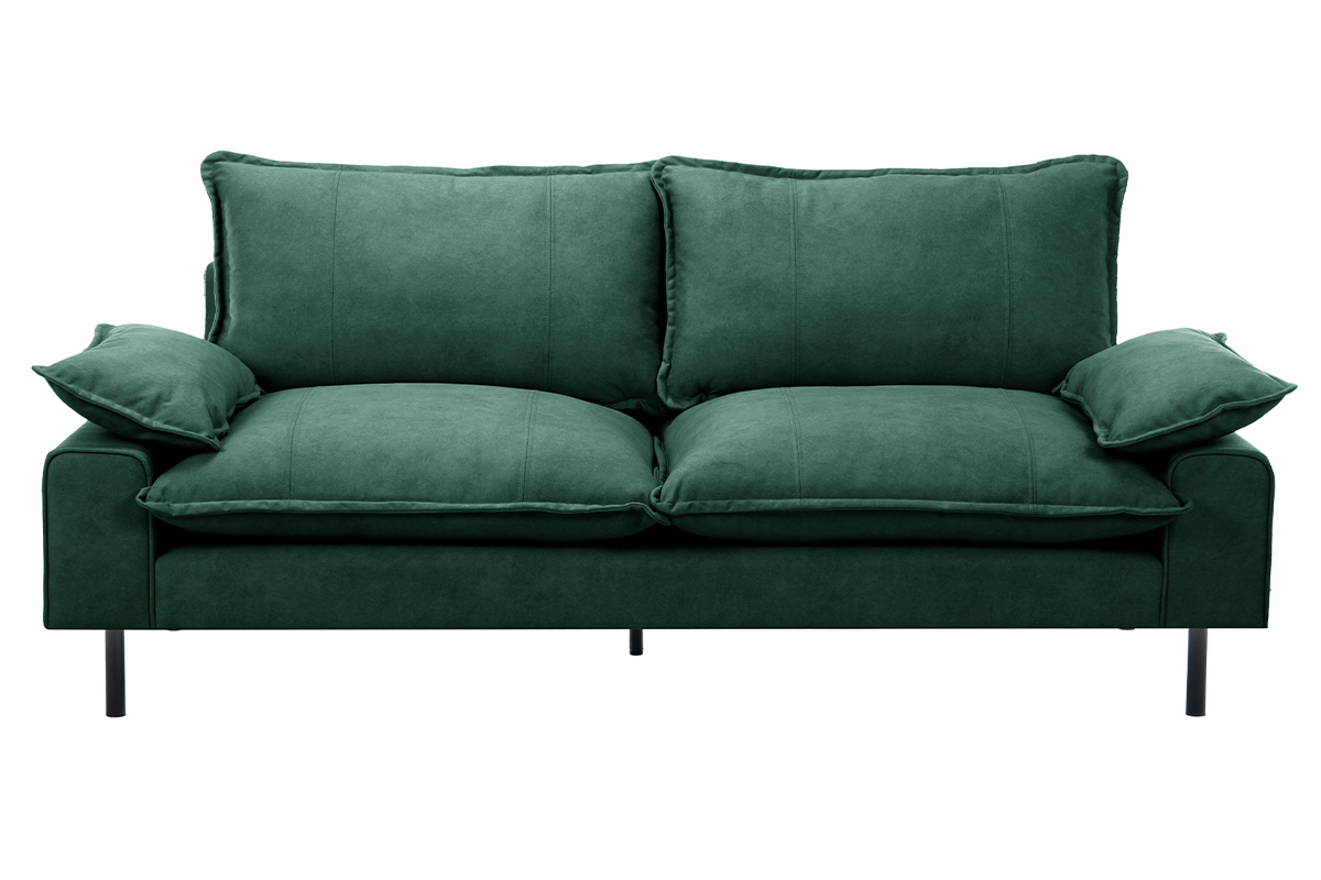 Design-Sofa 3-Sitzer in dunkelgrnem Samtstoff und schwarzem Metall DORY