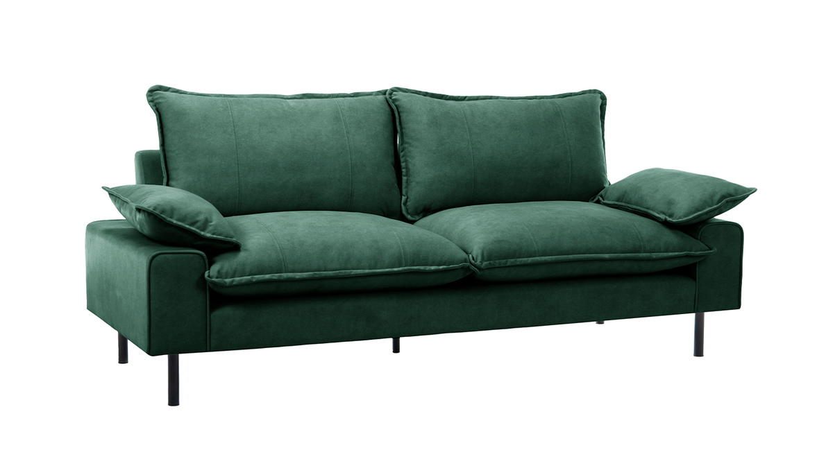 Design-Sofa 3-Sitzer in dunkelgrnem Samtstoff und schwarzem Metall DORY