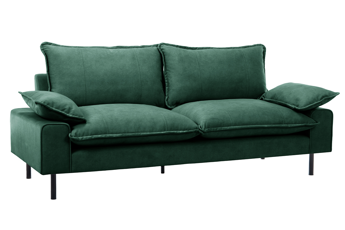 Design-Sofa 3-Sitzer in dunkelgrnem Samtstoff und schwarzem Metall DORY
