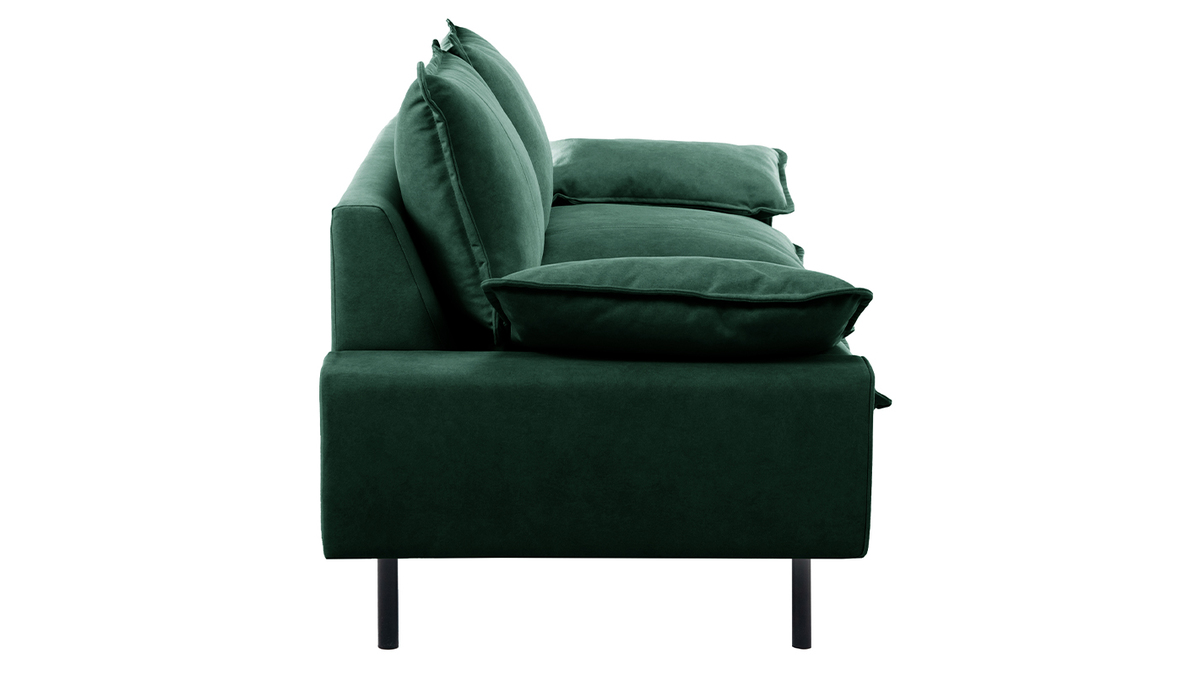 Design-Sofa 3-Sitzer in dunkelgrünem Samtstoff und schwarzem Metall DORY