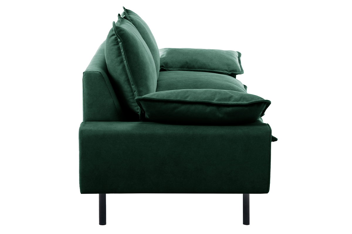Design-Sofa 3-Sitzer in dunkelgrnem Samtstoff und schwarzem Metall DORY