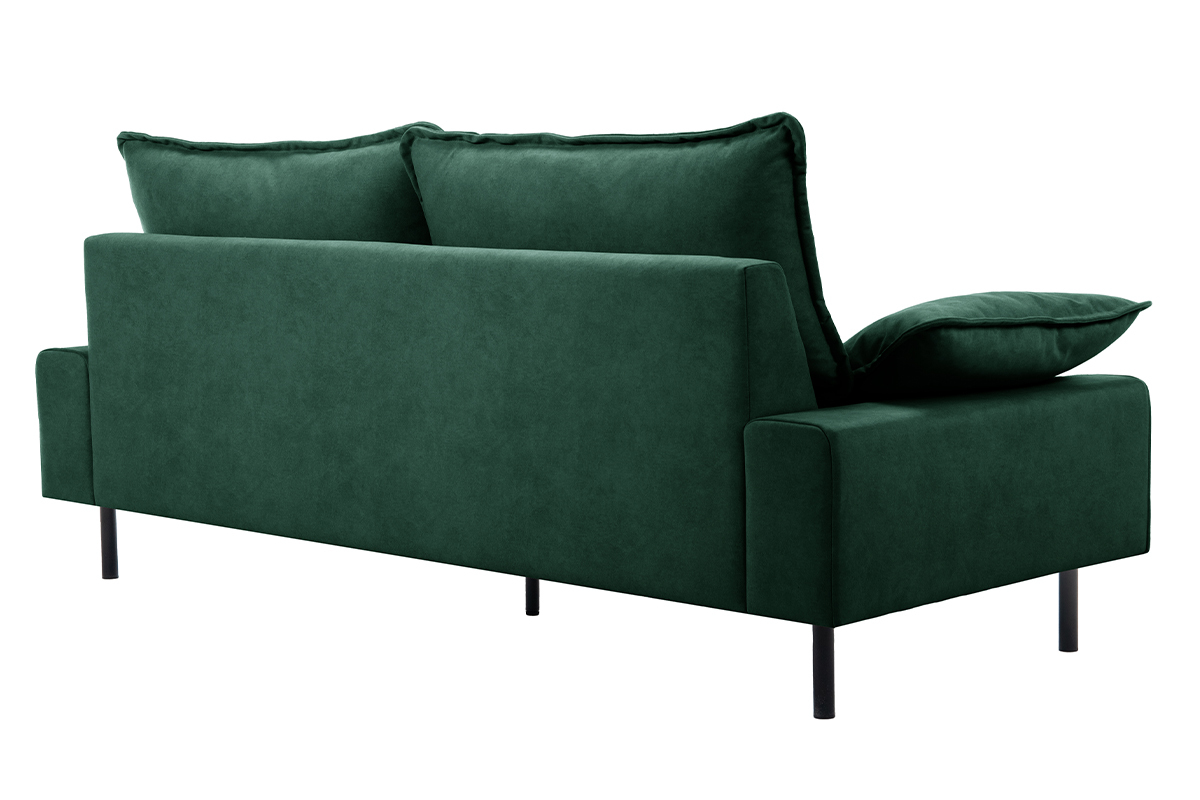 Design-Sofa 3-Sitzer in dunkelgrnem Samtstoff und schwarzem Metall DORY