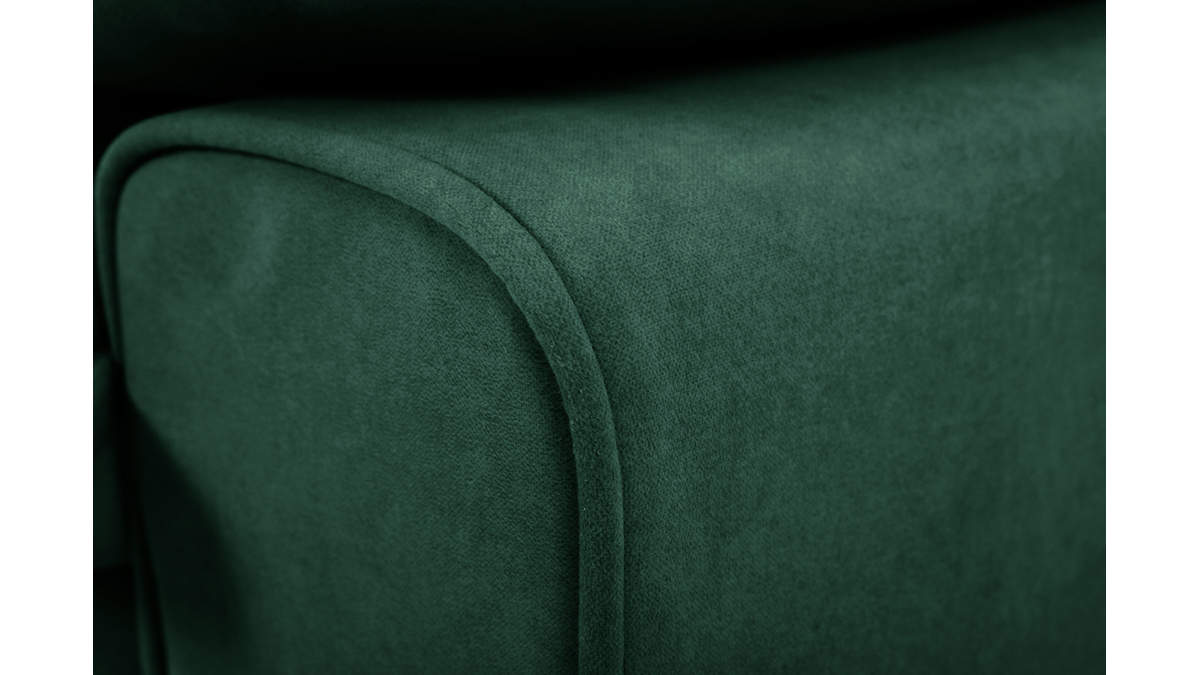 Design-Sofa 3-Sitzer in dunkelgrünem Samtstoff und schwarzem Metall DORY