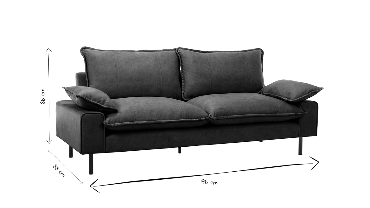 Design-Sofa 3-Sitzer in dunkelgrnem Samtstoff und schwarzem Metall DORY