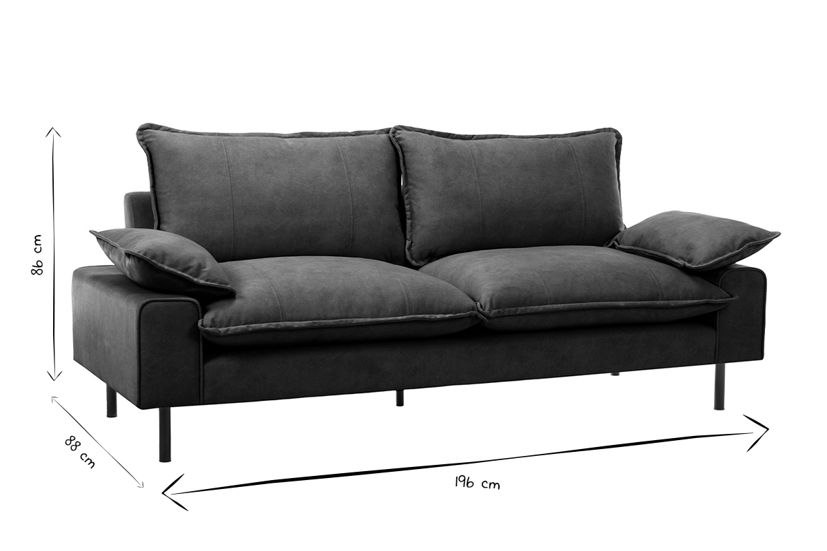 Design-Sofa 3-Sitzer in dunkelgrnem Samtstoff und schwarzem Metall DORY