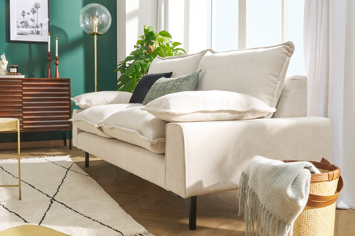 Design-Sofa 3-Sitzer in dunkelgrnem Samtstoff und schwarzem Metall DORY