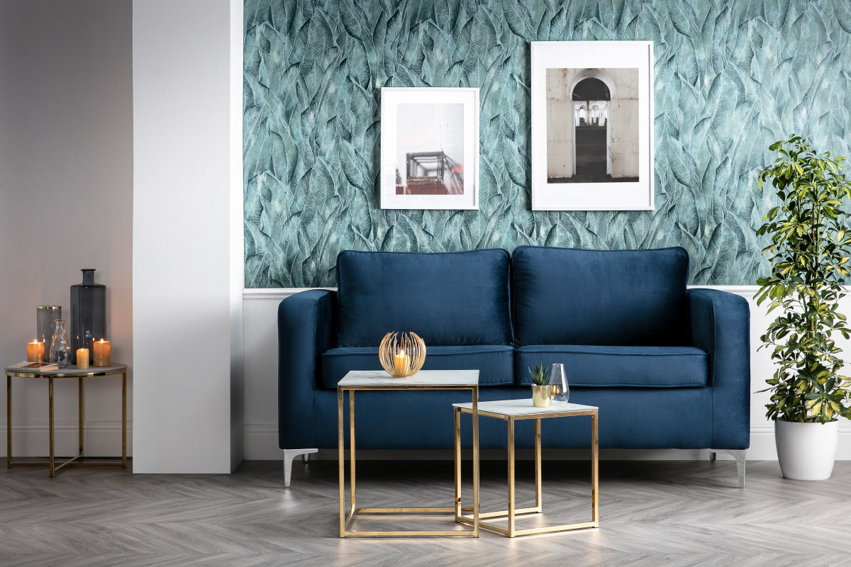 Design-Sofa 3-Sitzer Velours Dunkelblau HARRY