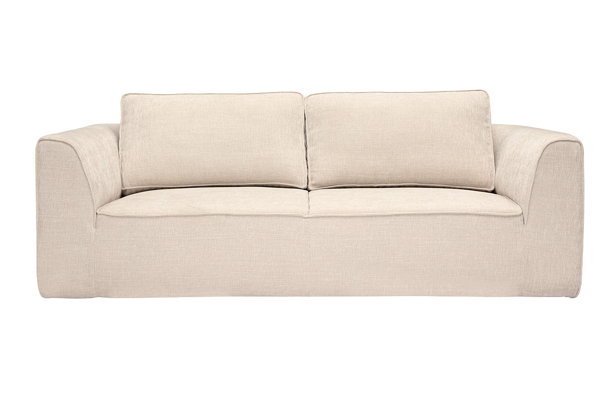 3-Sitzer-Sofa in Beige aus Stoff mit strukturierter Samtoptik, Frontansicht