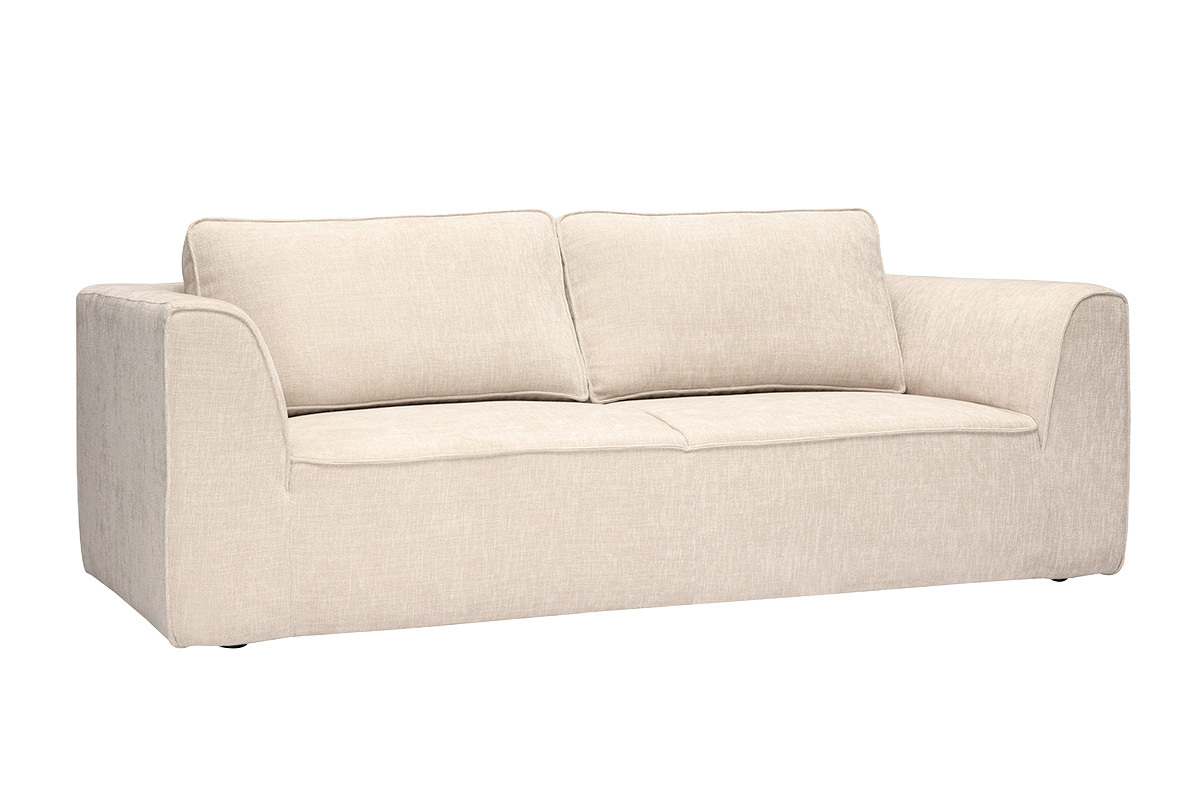 Design-Sofa mit 3 Pl�tzen aus beigem Stoff mit samtiger, strukturierter Oberfl�che, 3/4-Ansicht