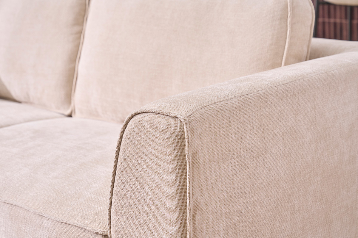 Design-Sofa aus beige strukturiertem Samtoptik-Stoff, 3-Sitzer GRAMMY