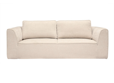 Design-Sofa aus beige strukturiertem Samtoptik-Stoff, 3-Sitzer GRAMMY