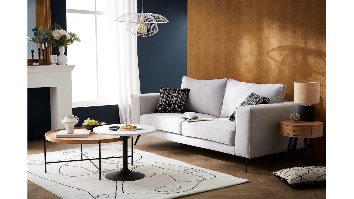 Design-Sofa aus beigem Stoff mit schwarzem Metall 4-Sitzer OSMANN