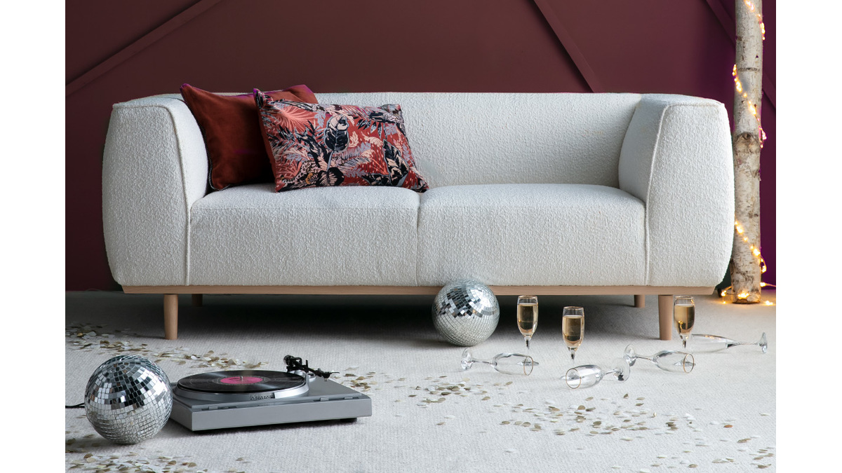 Design-Sofa aus ecrufarbenem Boucl-Stoff 2/3-Sitzer MORRIS