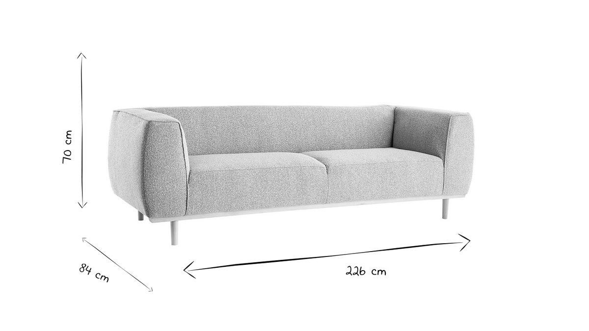 Design-Sofa aus ecrufarbenem Boucl-Stoff 3/4-Sitzer MORRIS