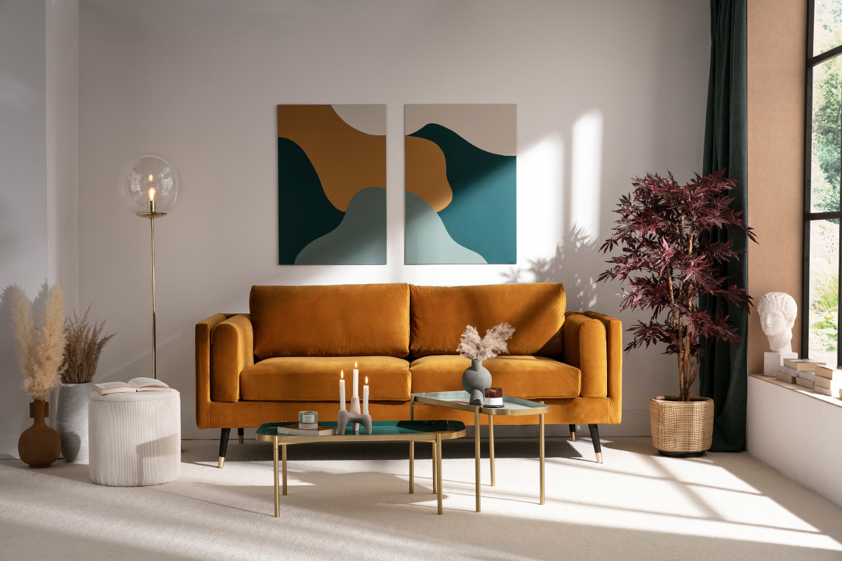 Design-Sofa aus gelbem Samt 3-Sitzer STING