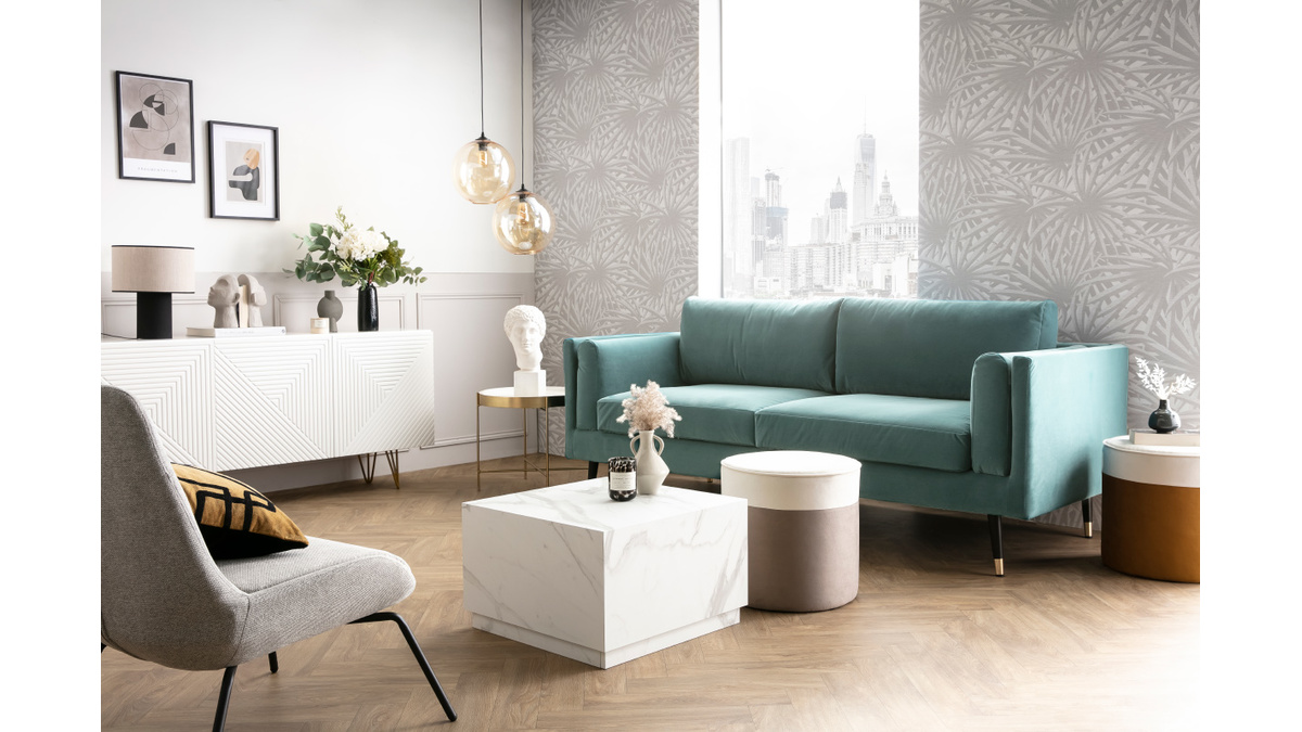 Design-Sofa aus grau-grnem Samt 3-Sitzer STING