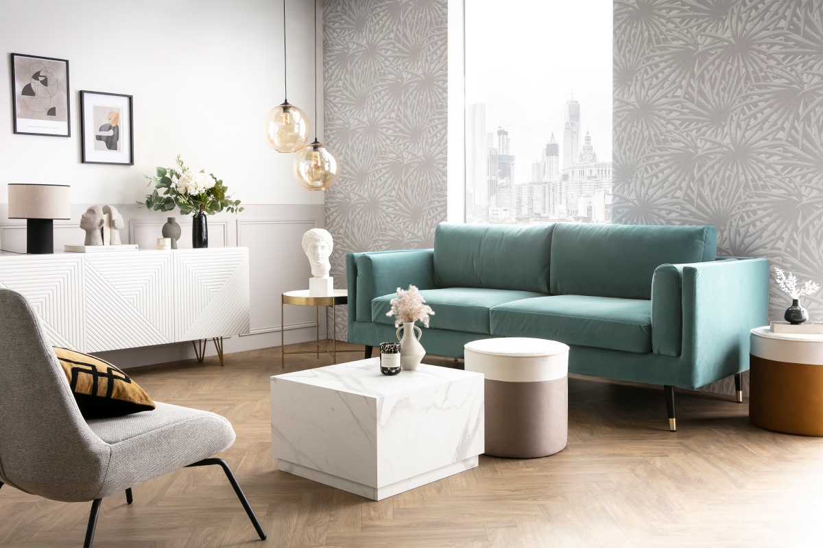Design-Sofa aus grau-grnem Samt 3-Sitzer STING