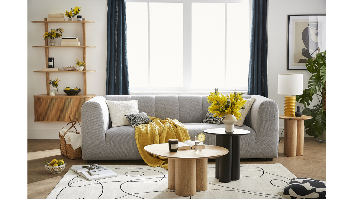 Design-Sofa aus grauem Stoff 4-Sitzer OLIVEIRO
