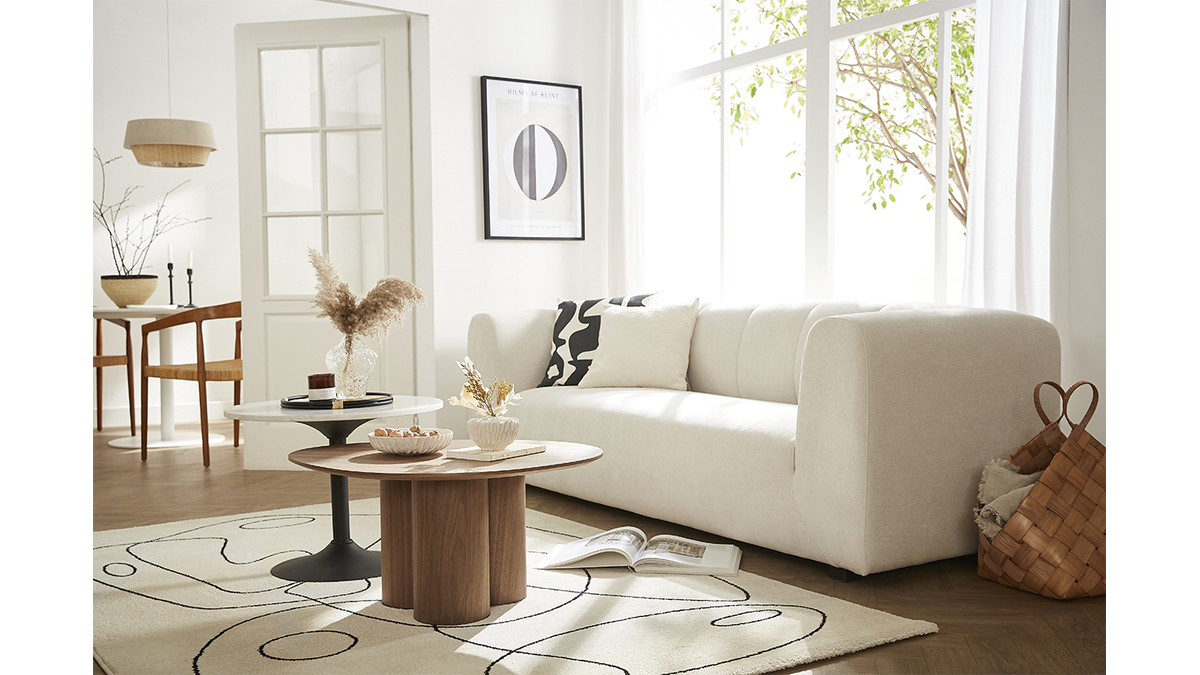 Design-Sofa aus hellbeigem Stoff 4-Sitzer OLIVEIRO