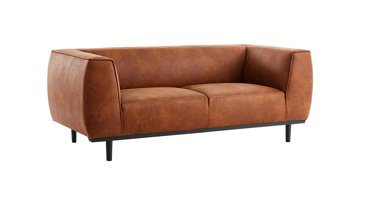 Design-Sofa aus Leder in Antikoptik Cognacbraun 2/3-Sitzer MORRIS