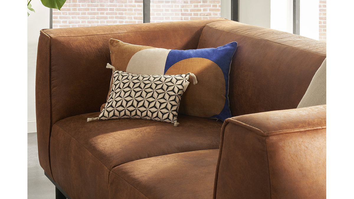 Design-Sofa aus Leder in Antikoptik Cognacbraun 2/3-Sitzer MORRIS