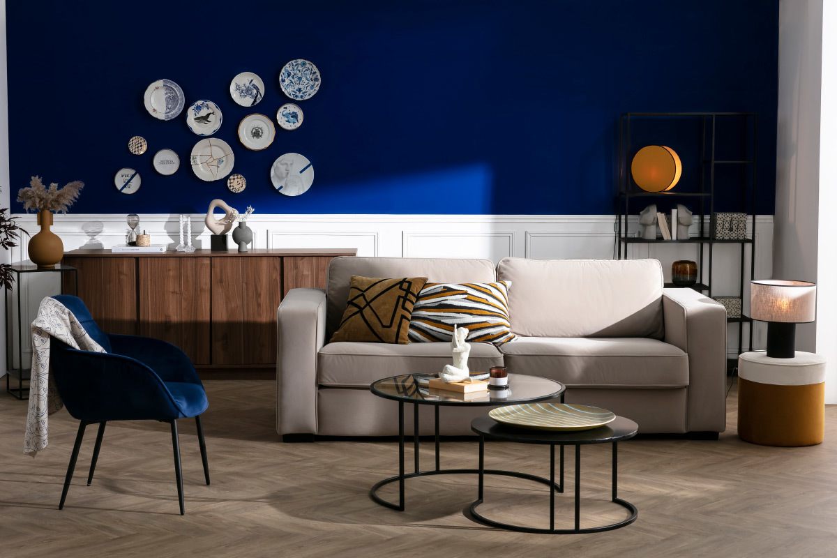 Design-Sofa aus mattgrauem Samt 3-Sitzer GOTTA