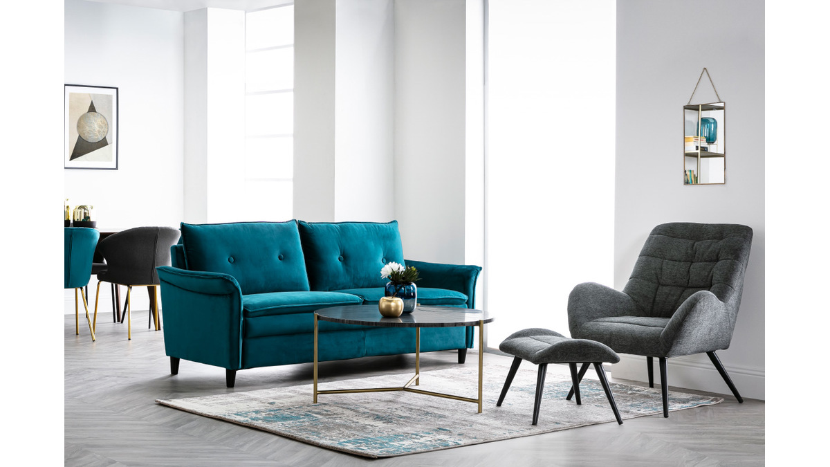 Design-Sofa aus Samt Petrolblau 3 Pltze CLIFF