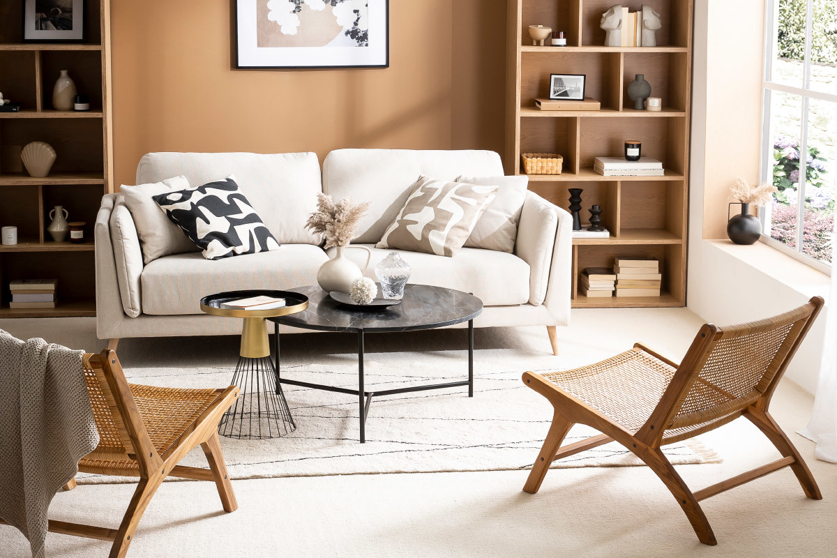 Design-Sofa beiger Stoff 3-Sitzer VOGUE