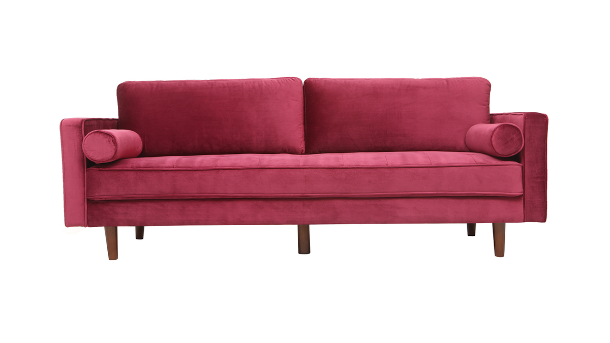 Design-Sofa fixiert 3?4 Pltze - Velours Burgunder IMPERIAL