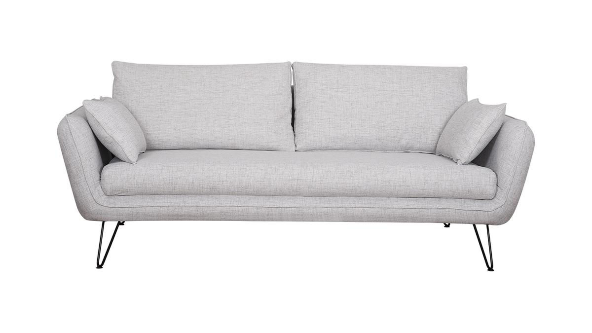 Design-Sofa hellgrau mit schwarzen Metallfen 3-Sitzer CREEP