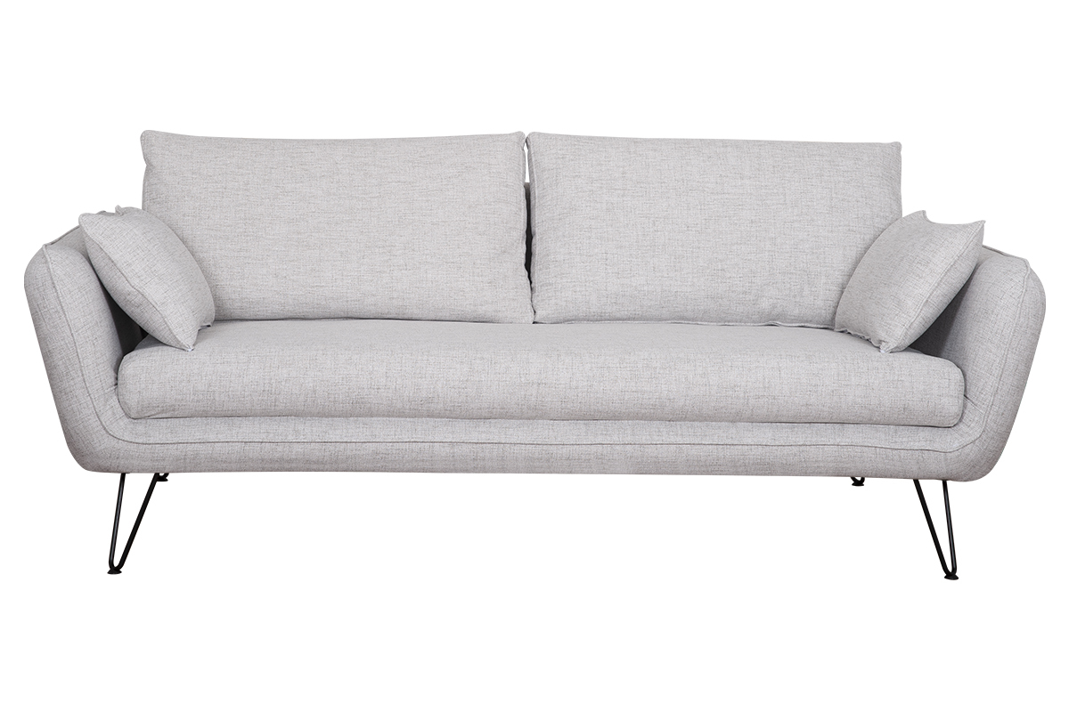 Design-Sofa hellgrau mit schwarzen Metallfen 3-Sitzer CREEP