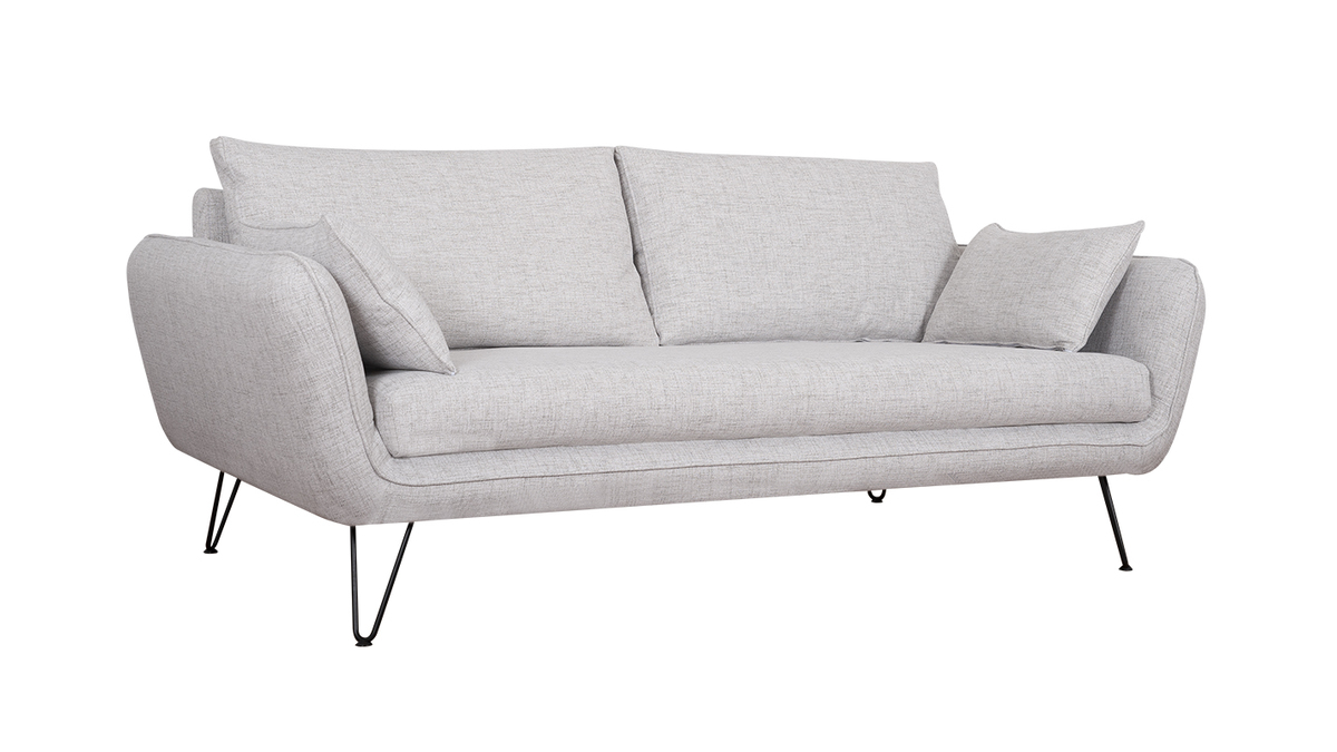 Design-Sofa hellgrau mit schwarzen Metallfüßen 3-Sitzer CREEP