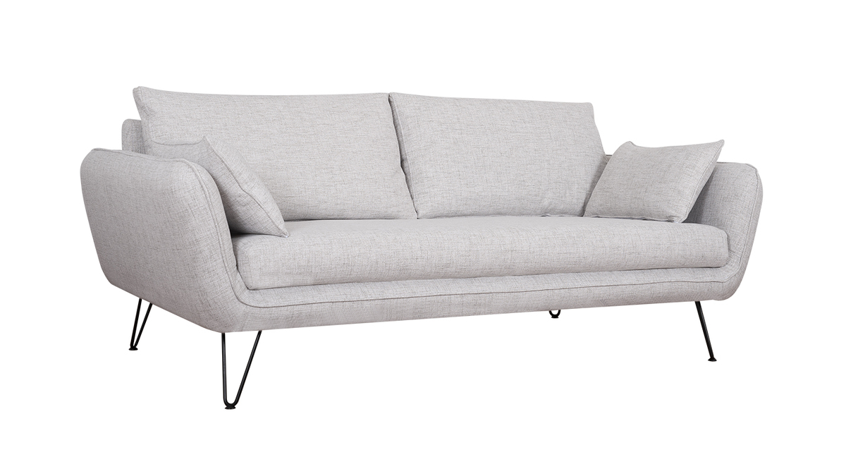 Design-Sofa hellgrau mit schwarzen Metallfen 3-Sitzer CREEP