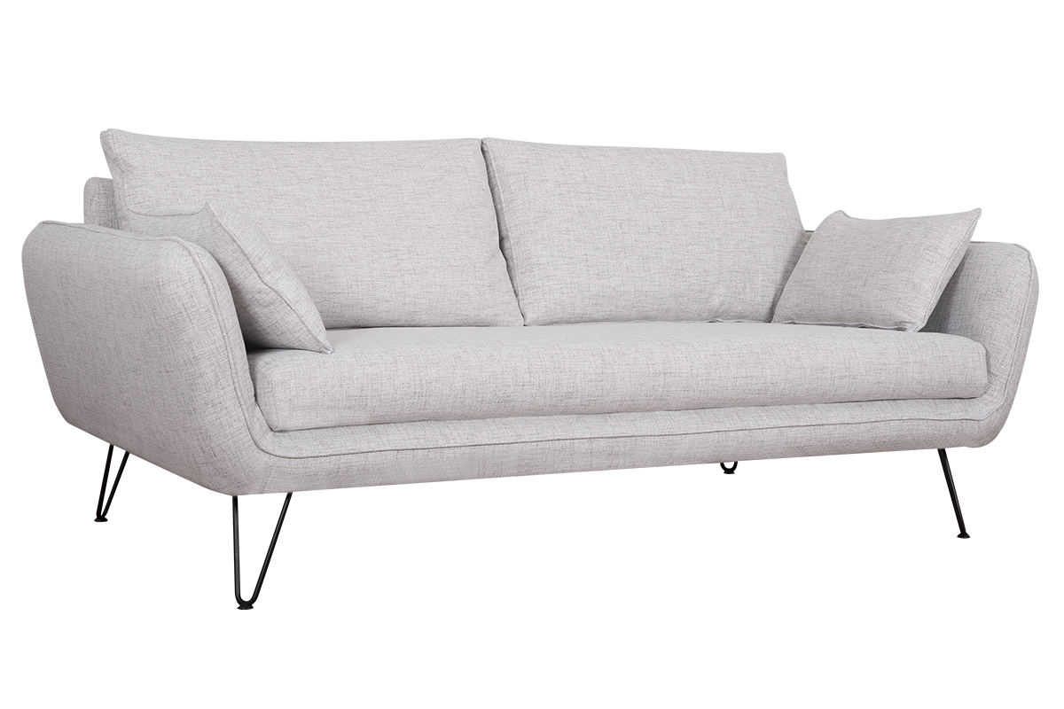 Design-Sofa hellgrau mit schwarzen Metallfen 3-Sitzer CREEP