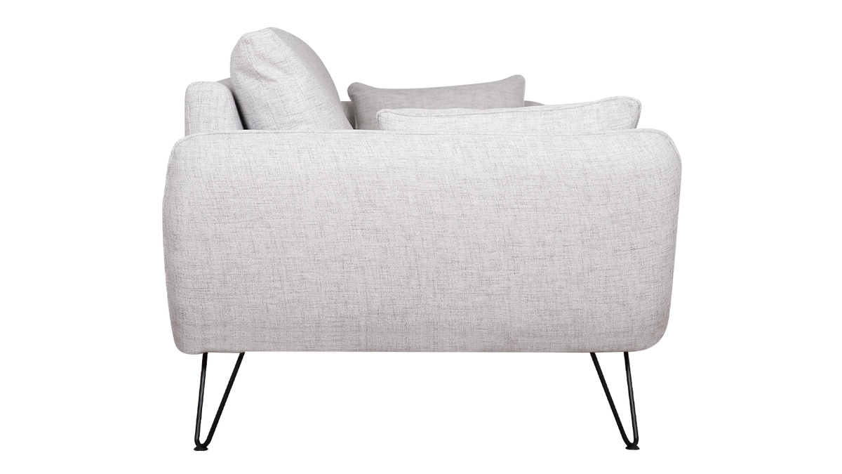 Design-Sofa hellgrau mit schwarzen Metallfüßen 3-Sitzer CREEP
