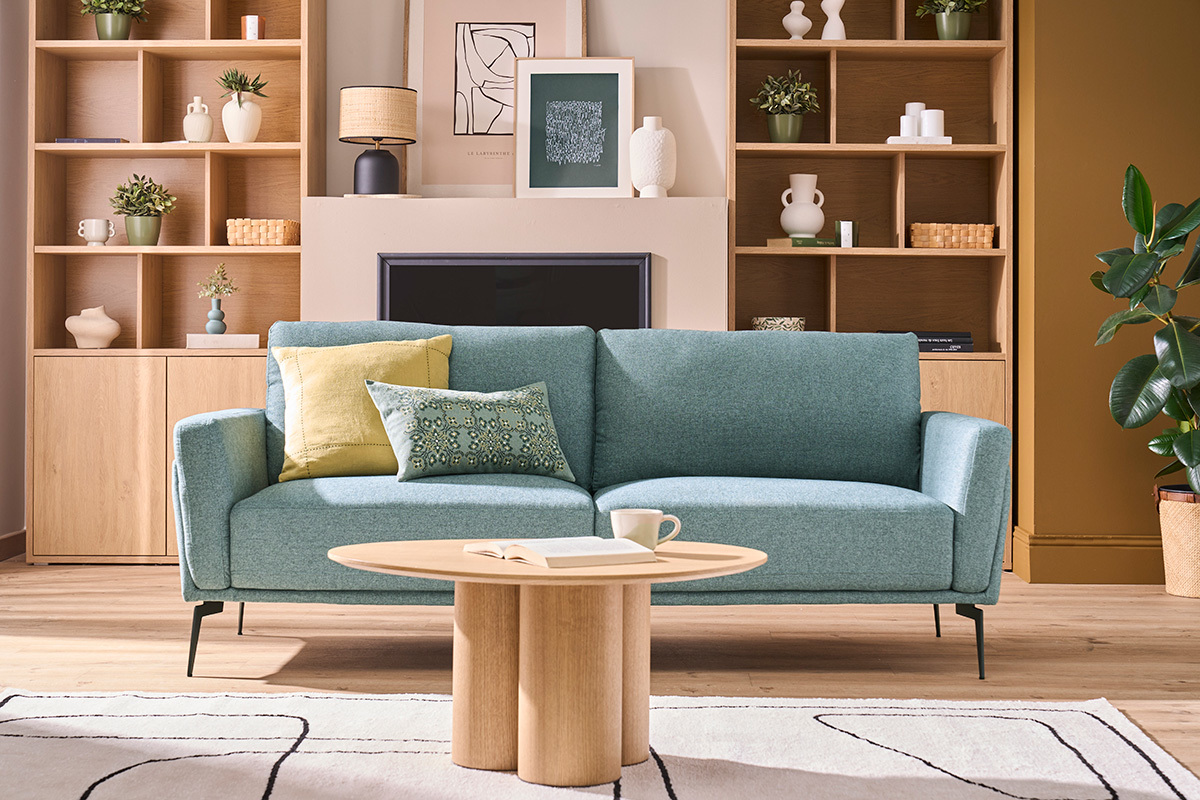 Design-Sofa im graugrnen Samtdesign mit schwarzem Metallfu 3-Sitzer MOSCO