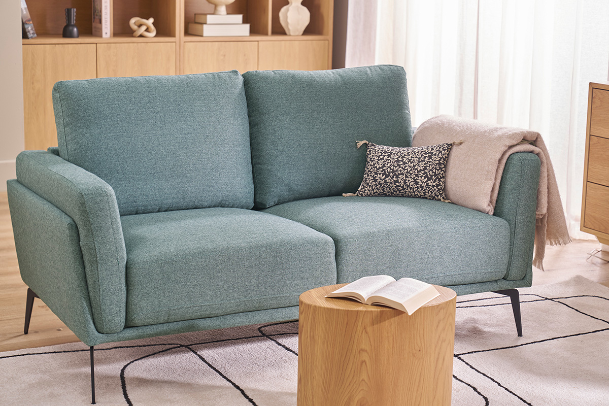 Design-Sofa im gr�ngrauem Samtdesign mit schwarzem Metallfu� 2-Sitzer MOSCO