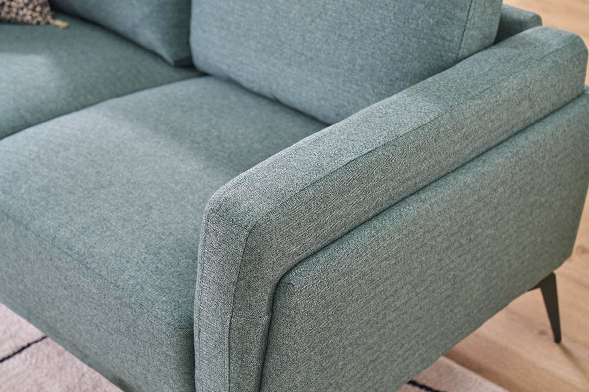 Design-Sofa im gr�ngrauem Samtdesign mit schwarzem Metallfu� 2-Sitzer MOSCO