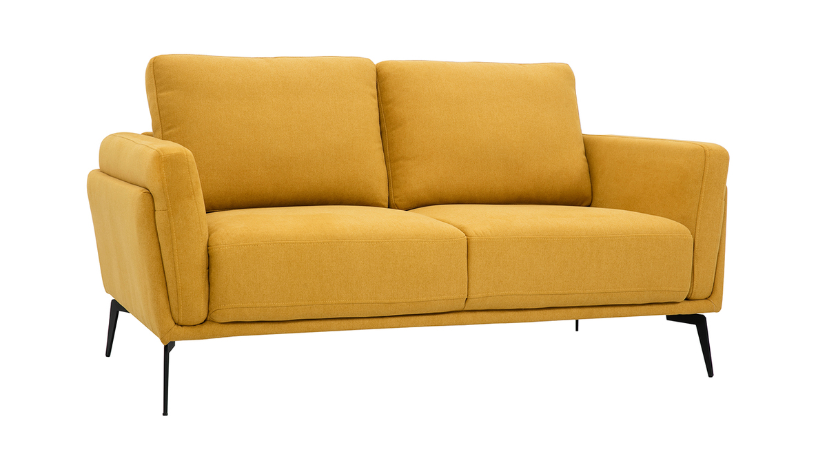 Design-Sofa im senfgelbem Samtdesign mit schwarzem Metallfuß 2-Sitzer MOSCO