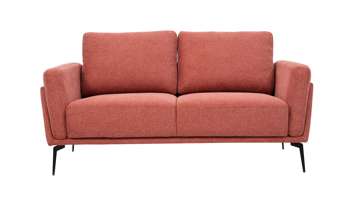 Design-Sofa im terracottafarbenem Samtdesign mit schwarzem Metallfuß 2-Sitzer MOSCO