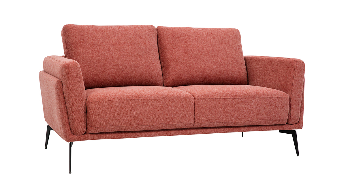 Design-Sofa im terracottafarbenem Samtdesign mit schwarzem Metallfu 2-Sitzer MOSCO