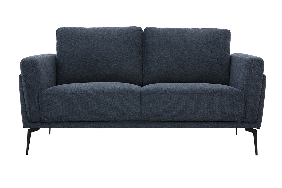 Design-Sofa mit 2 Pltzen aus dunkelblauem strukturiertem Samteffektstoff und schwarzem Metall MOSCO