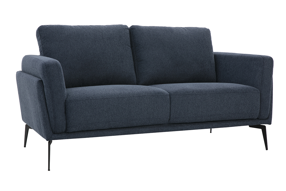 Design-Sofa mit 2 Pltzen aus dunkelblauem strukturiertem Samteffektstoff und schwarzem Metall MOSCO