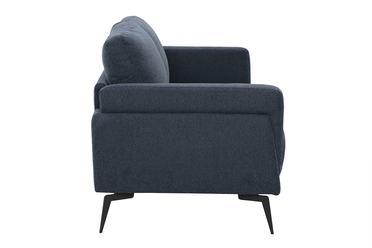 Design-Sofa mit 2 Pltzen aus dunkelblauem strukturiertem Samteffektstoff und schwarzem Metall MOSCO