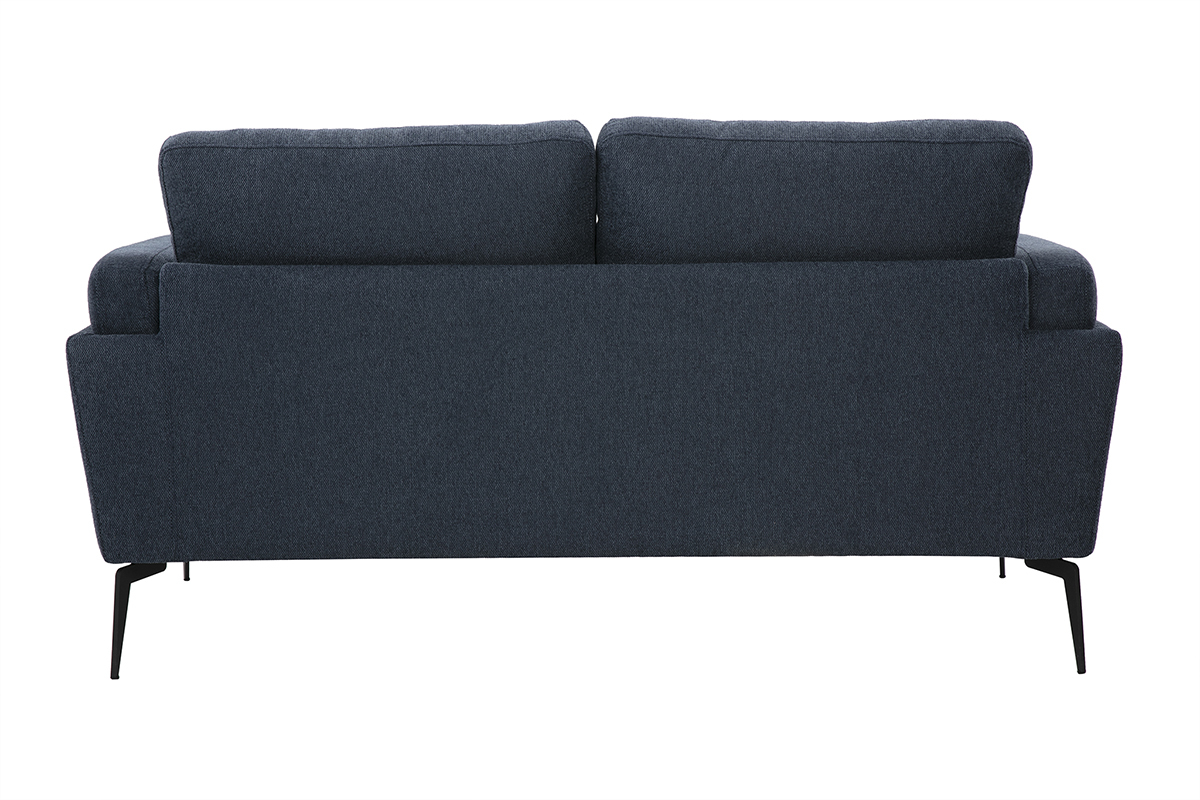 Design-Sofa mit 2 Pltzen aus dunkelblauem strukturiertem Samteffektstoff und schwarzem Metall MOSCO