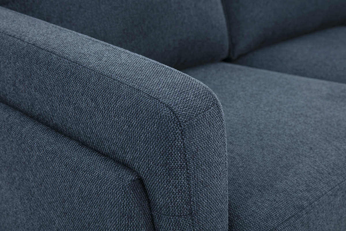 Design-Sofa mit 2 Pltzen aus dunkelblauem strukturiertem Samteffektstoff und schwarzem Metall MOSCO
