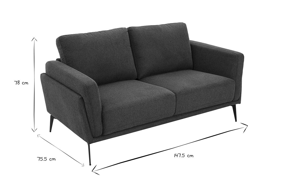 Design-Sofa mit 2 Pltzen aus dunkelblauem strukturiertem Samteffektstoff und schwarzem Metall MOSCO